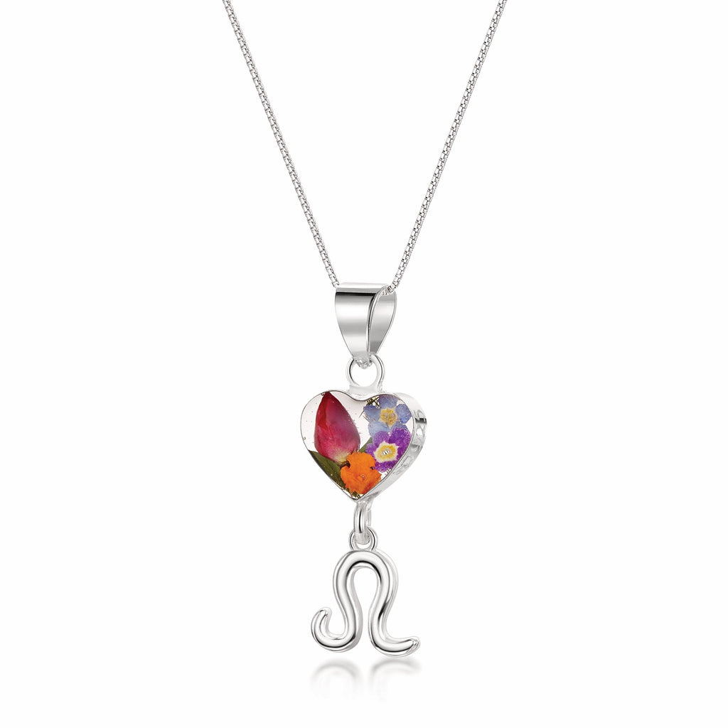 Leo Necklace - Sterling silver pendant with real flowers & a zodiac charm. More Options...