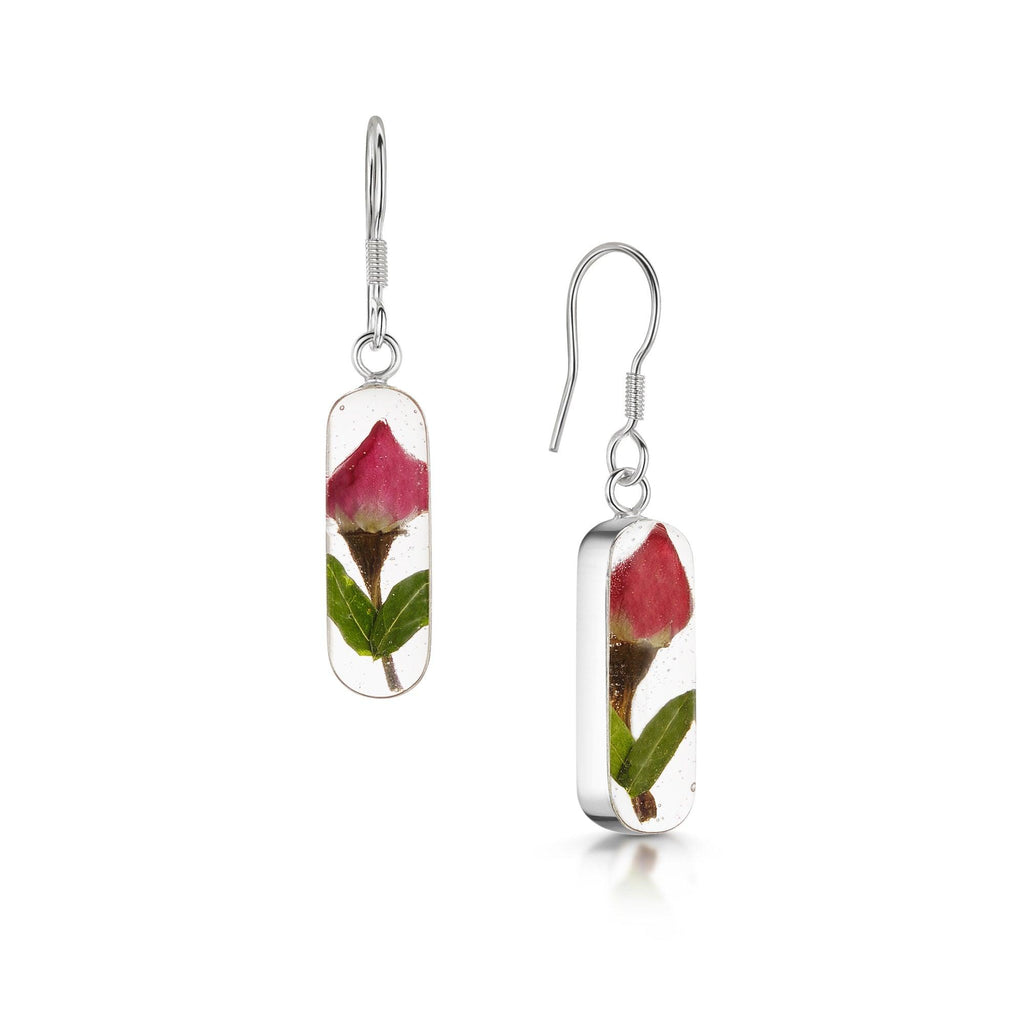 Miniature rose drop earrings 'Leela' vertical bar