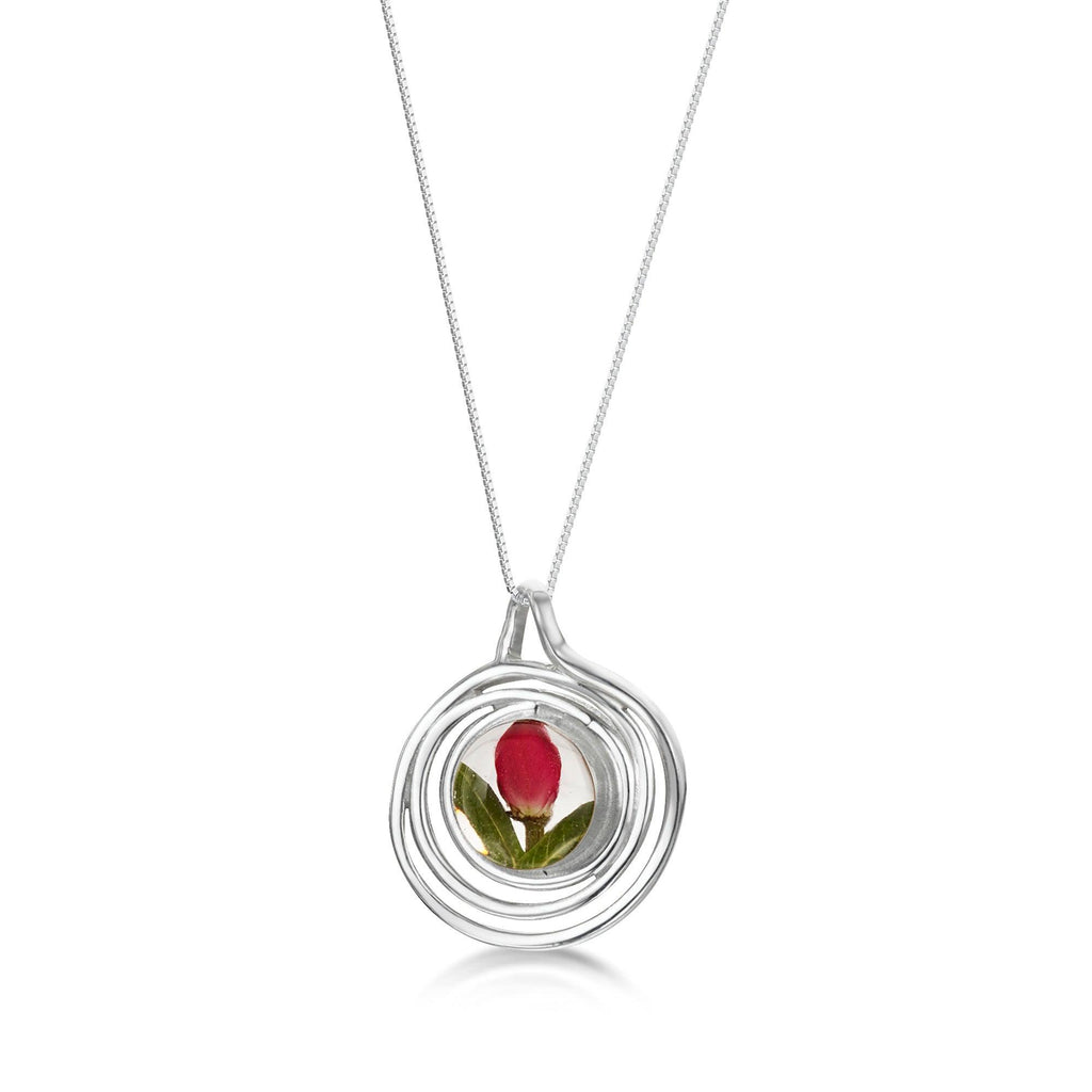 Miniature rose necklace by Shrieking Violet® Sterling silver spiral pendant with a real miniature rose. Includes giftbox. Valentine jewellery gift