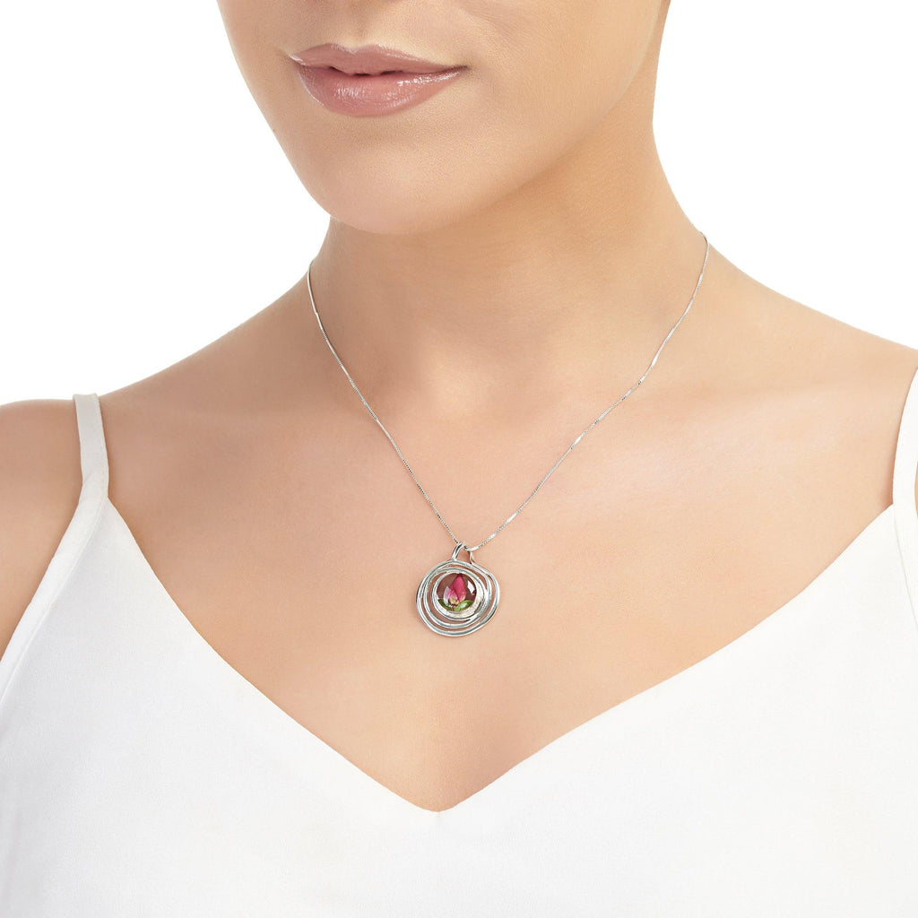 Miniature rose necklace by Shrieking Violet® Sterling silver spiral pendant with a real miniature rose. Includes giftbox. Valentine jewellery gift