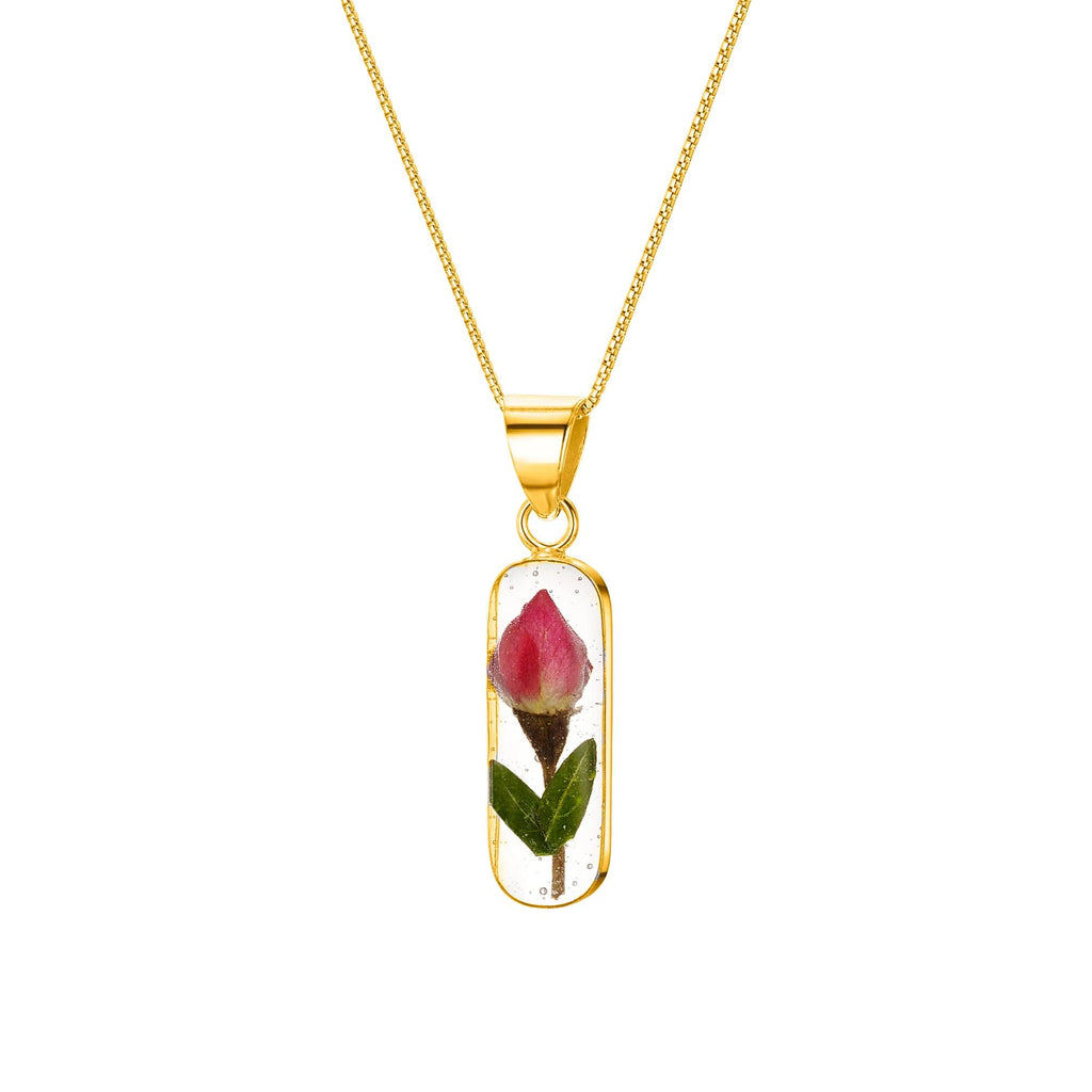 Miniature Rose necklace 'Leela' vertical bar pendant - Gold-plated
