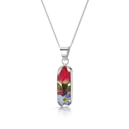 Mixed flower (rose) drop earrings 'Leela' vertical bar