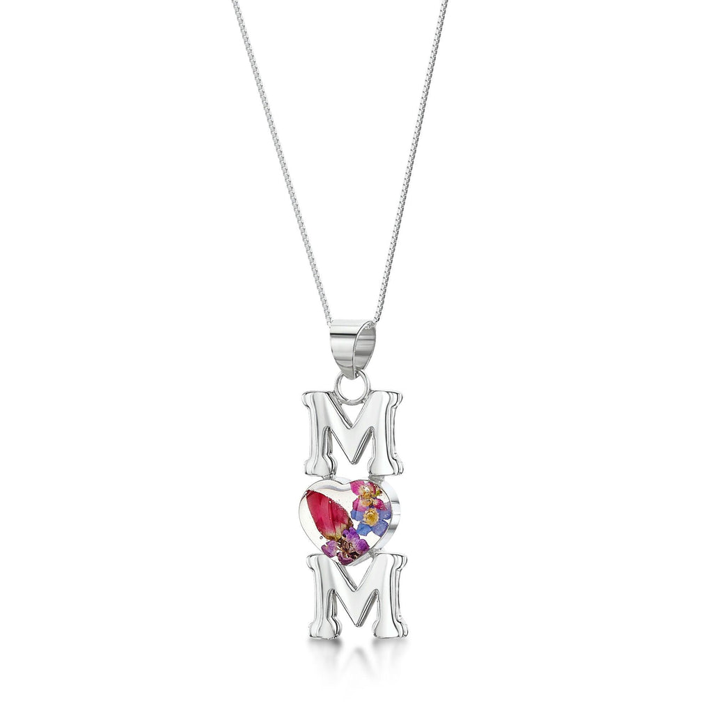 Mum necklace with real flowers by Shrieking Violet® Sterling silver chain. Pendant with rose, forget-me-not. Perfect for Mothers day or mums birthday