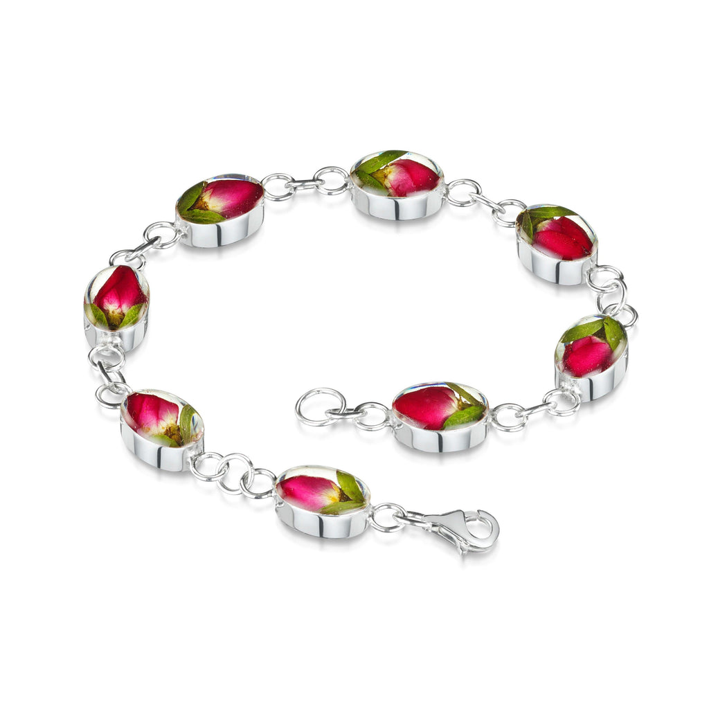 Perfect gift for Valentines day - Handmade jewellery by Shrieking Violet® Sterling silver round links bracelet handmade with real miniature roses