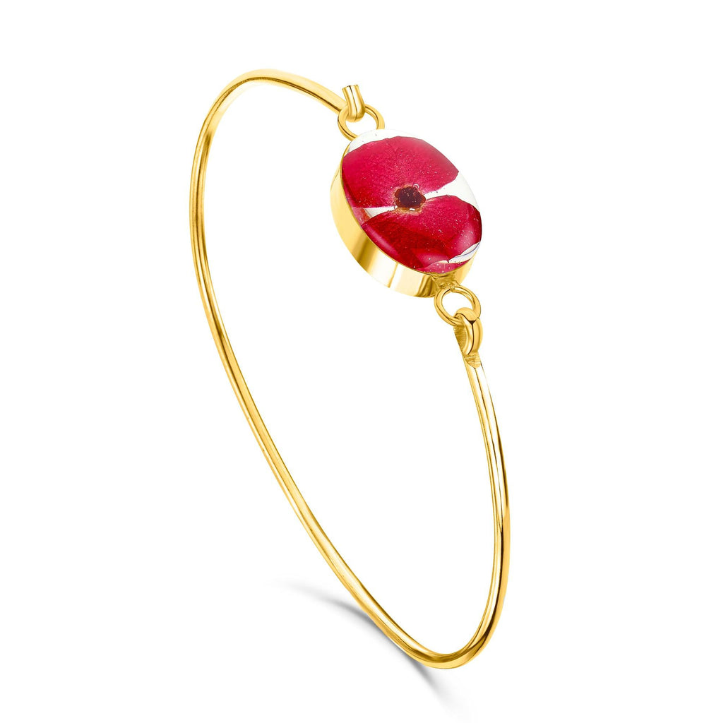 Poppy Bangle - Gold Plated Sterling Silver with a real flower by Shrieking Violet®