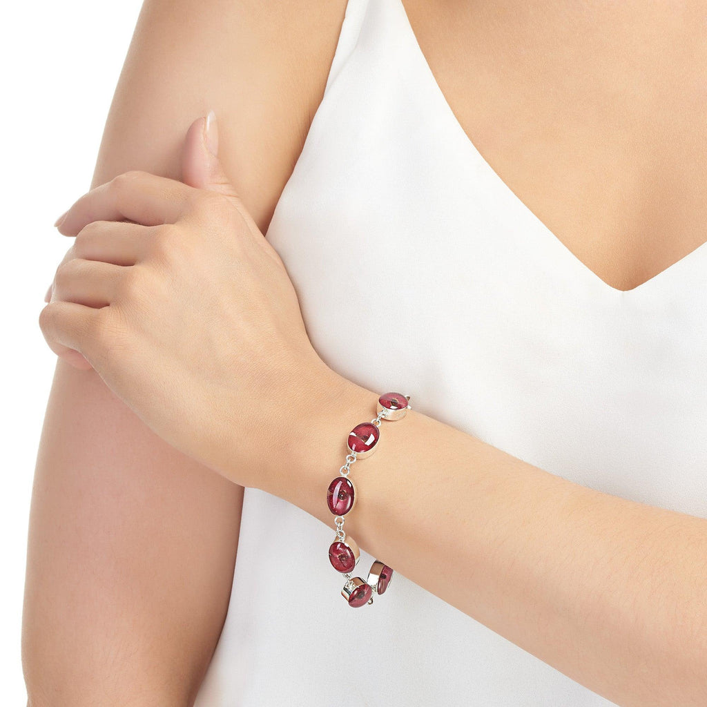 Poppy bracelet by Shrieking Violet® Sterling silver bracelet handmade with real flowers - Ideal gift for mum or nan.