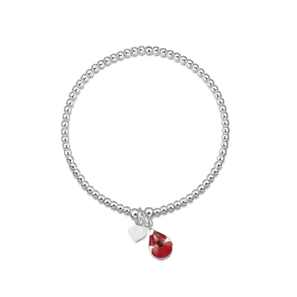 Poppy bracelet by Shrieking Violet Sterling silver beads & teardrop charm handmade with a flower - Funky fashionable jewellery gift
