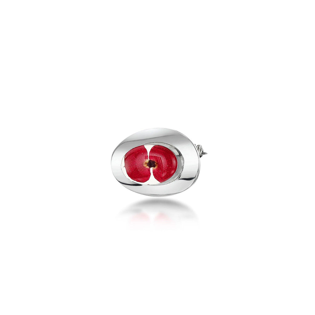 Poppy Brooch . Sterling silver small oval brooch handmade with real flowers by Shrieking Violet - Includes stylish gift box