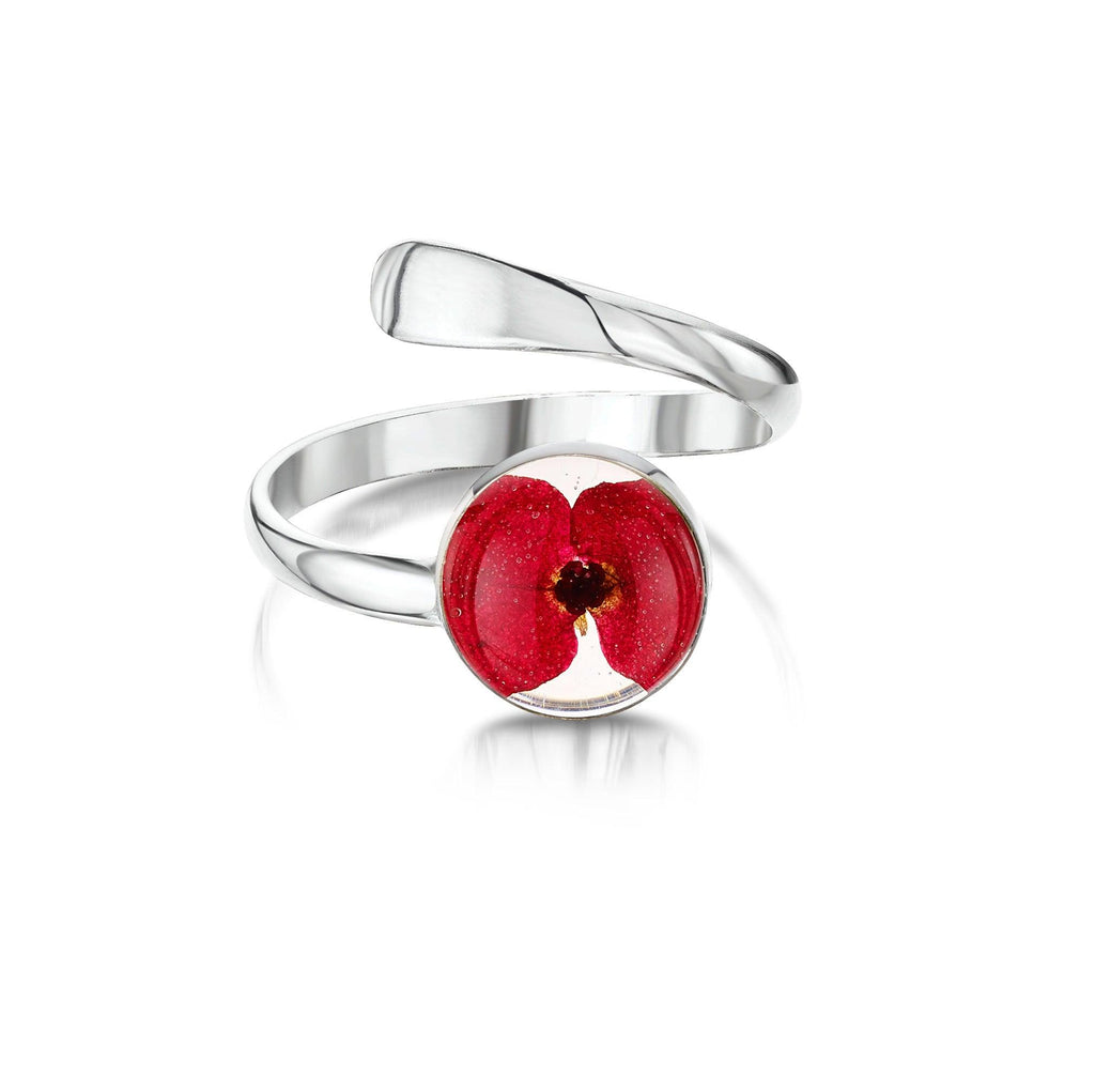 Poppy ring by Shrieking Violet® Sterling silver adjustable ring with a real flower. Ideal gift for a special friend, mum, nanna, wife