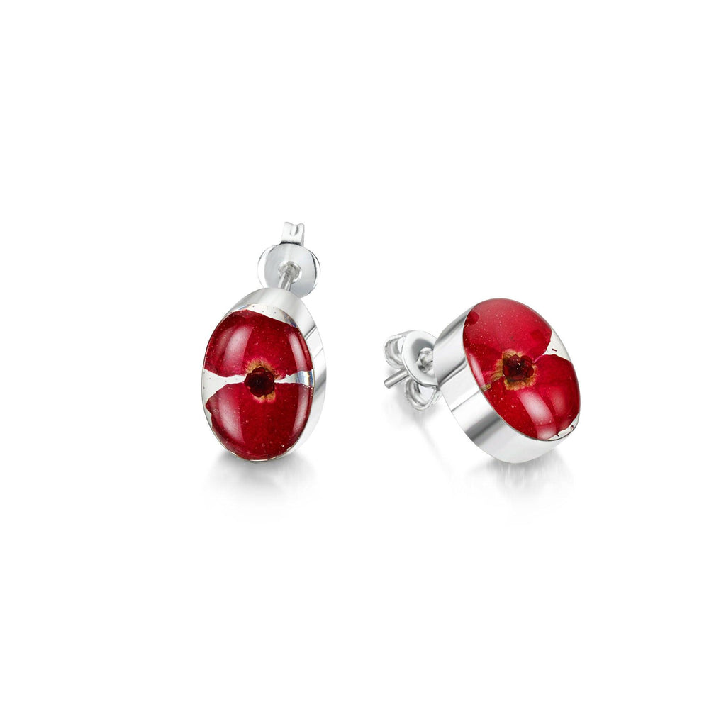 Poppy stud earrings by Shrieking Violet® Sterling silver oval stud earrings handmade with real flowers. jewellery gifts for her