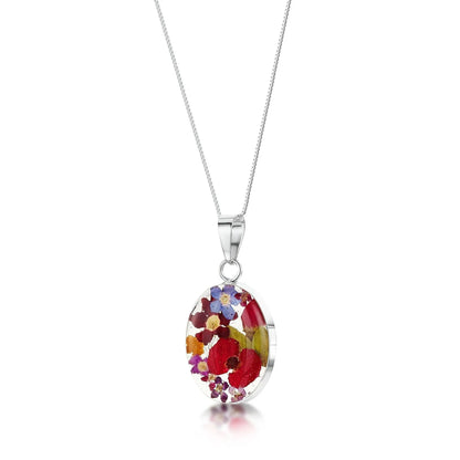 Real flower necklace by Shrieking Violet® Sterling silver oval pendant with real flowers. jewellery gift for gardener, florist, nature lovers