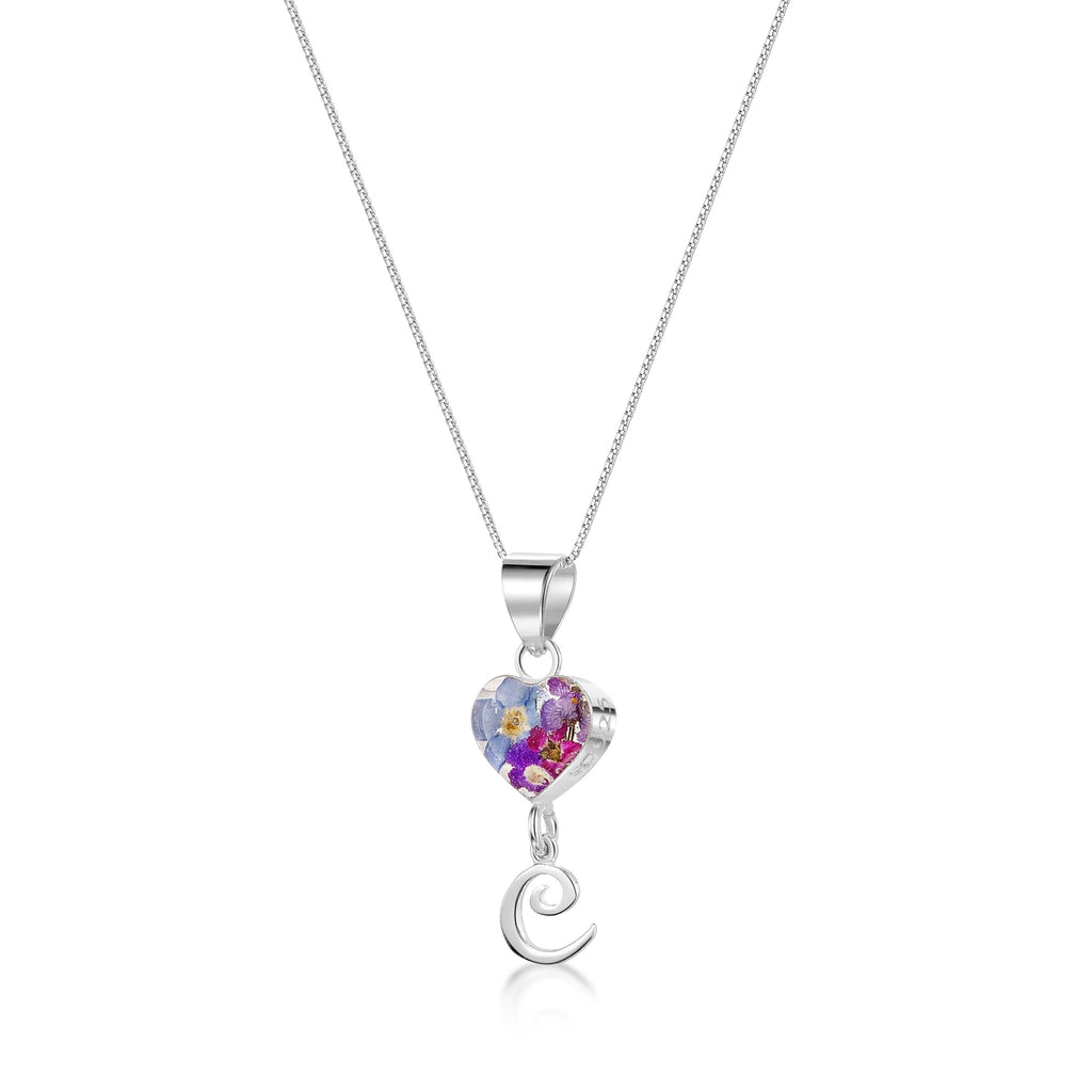 Real flower Pendant Necklace with Initial Charm
