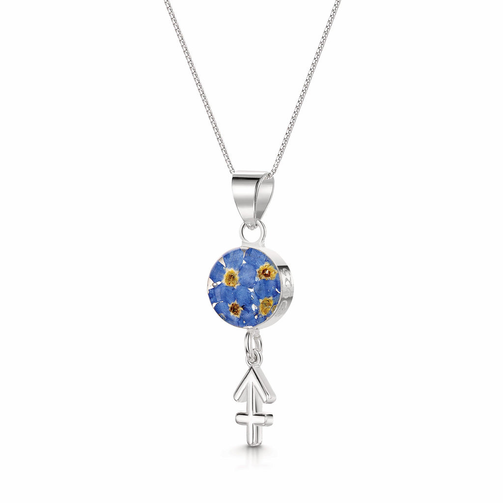 Sagittarius Necklace - Sterling silver pendant with real flowers & a zodiac charm. More Options...