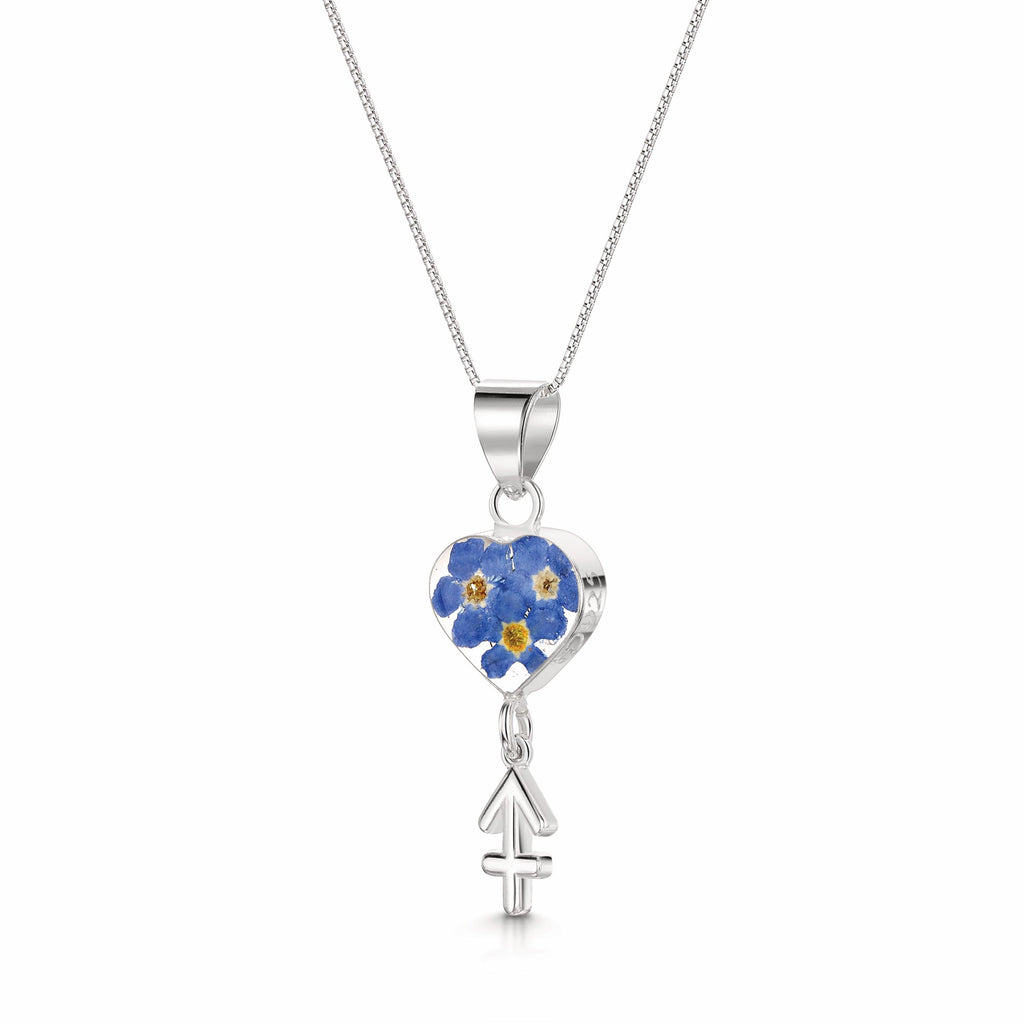 Sagittarius Necklace - Sterling silver pendant with real flowers & a zodiac charm. More Options...