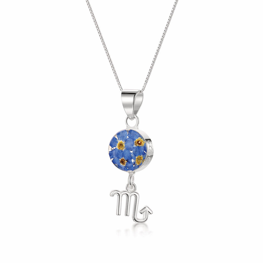 Scorpio Necklace - Sterling silver pendant with real flowers & a zodiac charm. More Options...