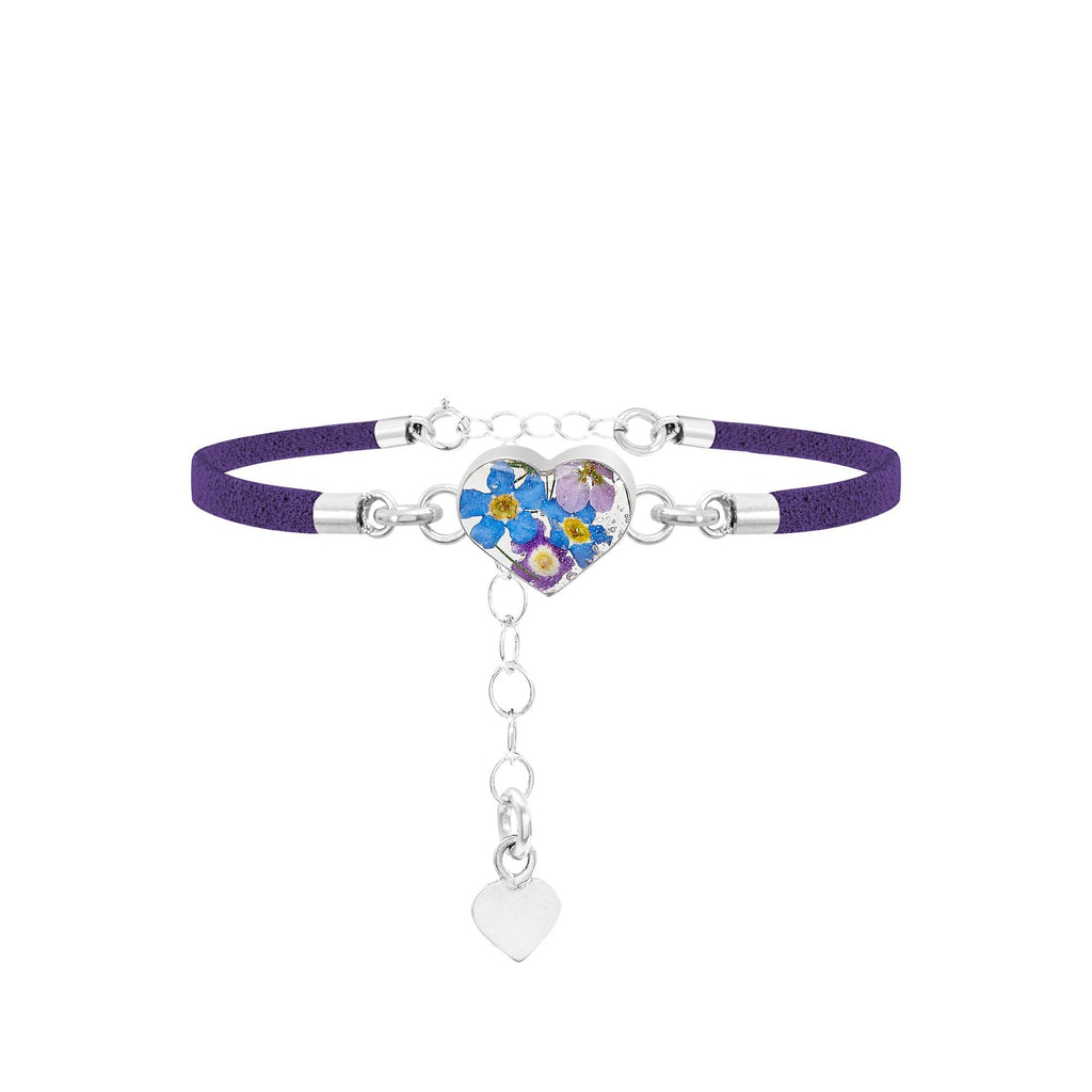 Shrieking Violet Funky Bracelet - Dark Purple 'Vegan suede' strap - Purple Haze - Heart - Perfect gift for teacher - Sterling silver - One size