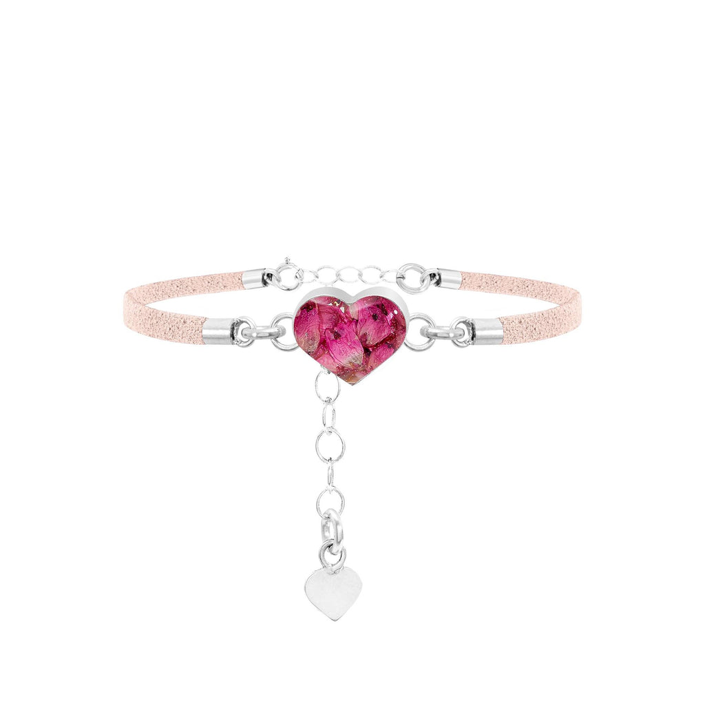 Shrieking Violet Funky Bracelet - Light Pink 'Vegan suede' strap - Heart shape with pink heather - Gift for teacher - Sterling silver - One size