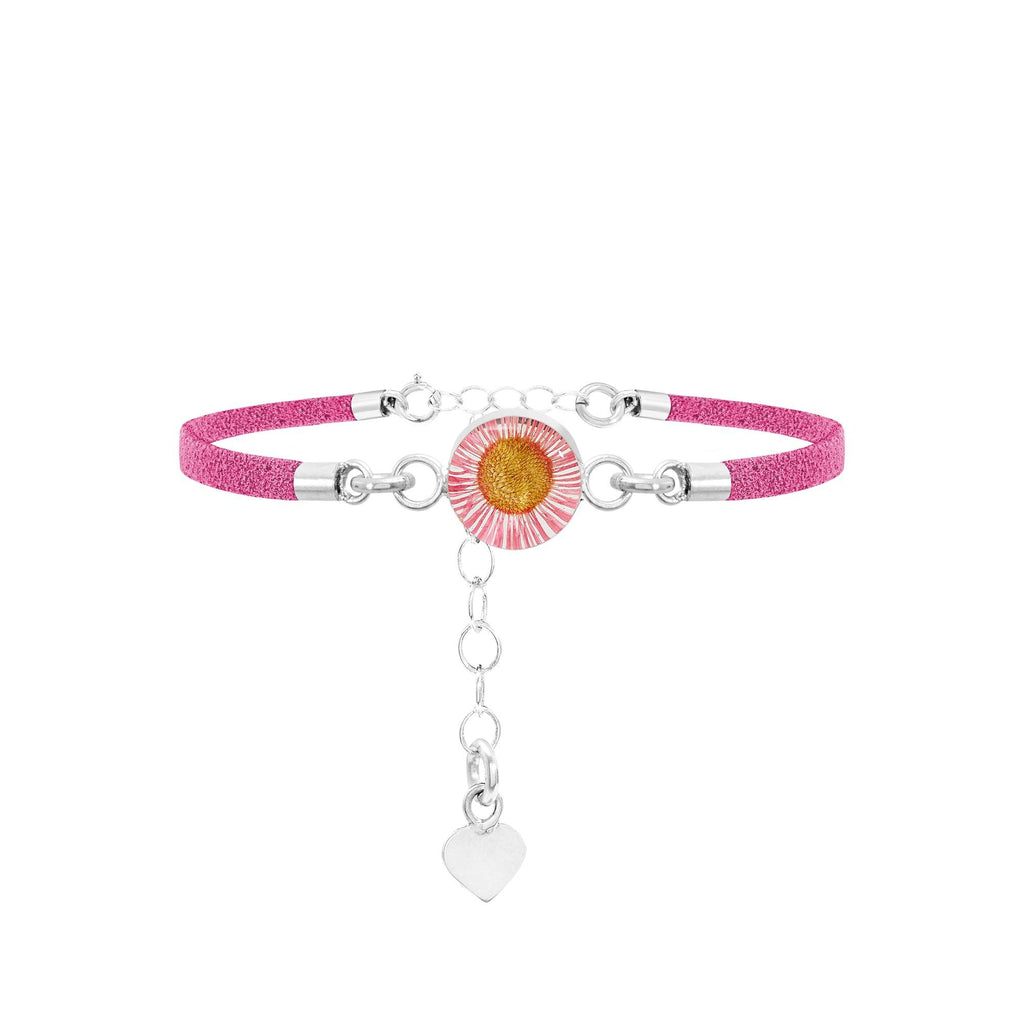 Shrieking Violet Funky Bracelet - Pink 'Vegan suede' strap - Pink Daisy - Perfect gift for teacher - Sterling silver - One size