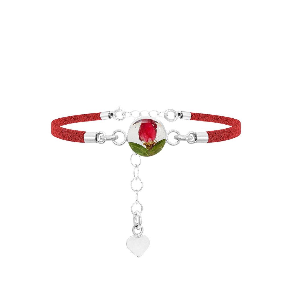 Shrieking Violet Funky Bracelet - Red 'Vegan suede' strap - Rose - Round - Perfect gift for teacher - Sterling silver - One size