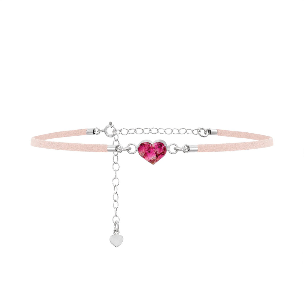 Shrieking Violet Funky Choker Necklace - Light Pink 'Vegan suede' strap - Heather - Heart - Sterling silver - One size
