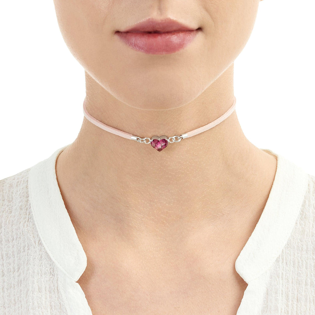 Shrieking Violet Funky Choker Necklace - Light Pink 'Vegan suede' strap - Heather - Heart - Sterling silver - One size