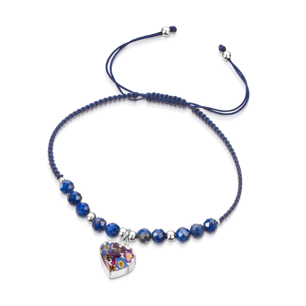 Shrieking Violet Gemstone Bracelet - Dark Blue bracelet with Lapis Lazuli beads - Heart - Purple haze - Sterling silver - One size