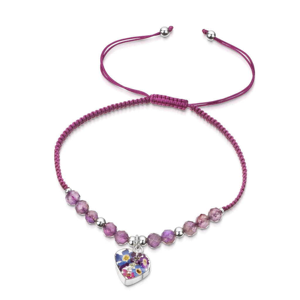 Shrieking Violet Gemstone Bracelet - Purple bracelet with Amethyst beads - Heart - Purple haze - Sterling silver - One size