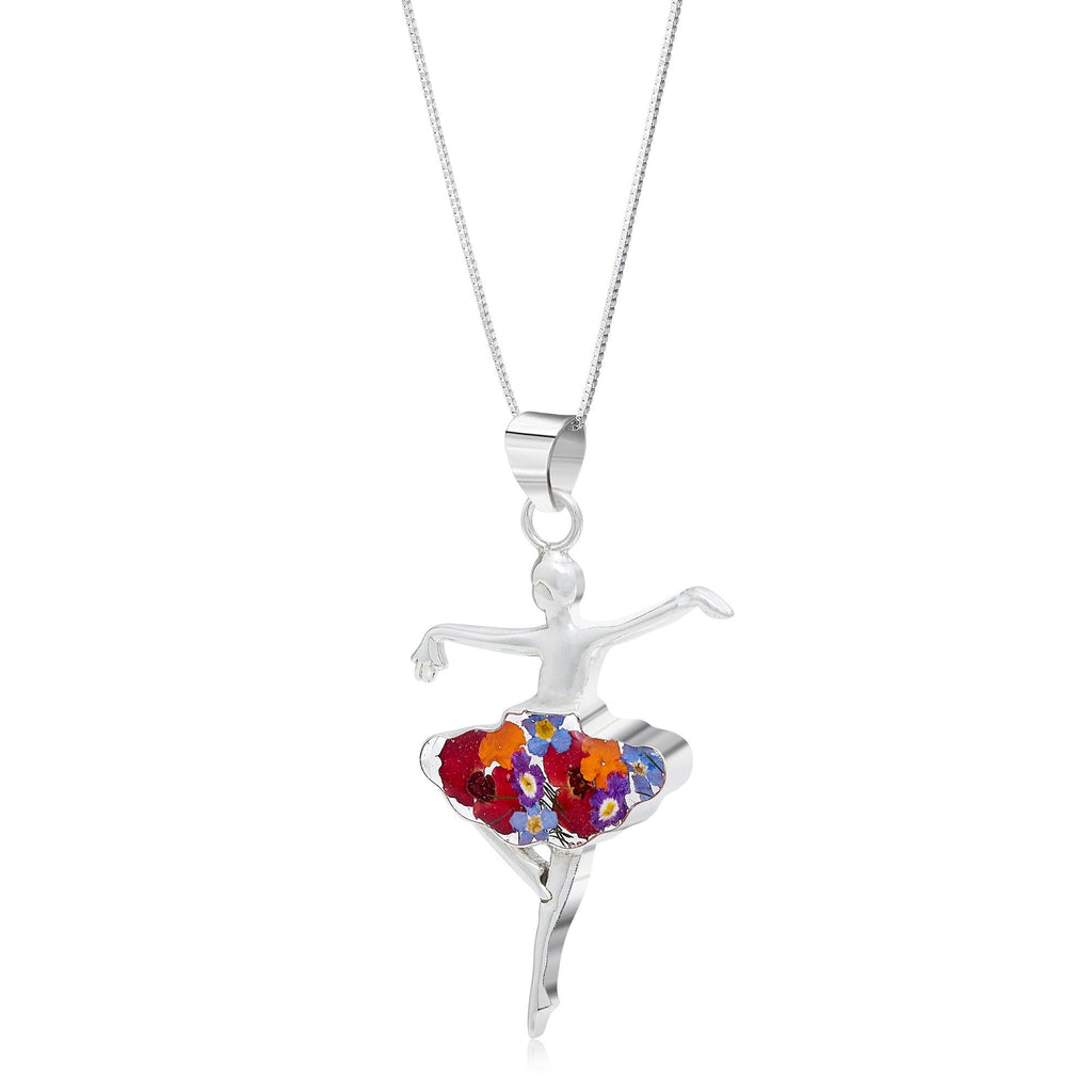 Silver Ballerina necklace with real flowers by Shrieking Violet Sterling silver pendant with real flowers. Perfect gift for ballet dancer