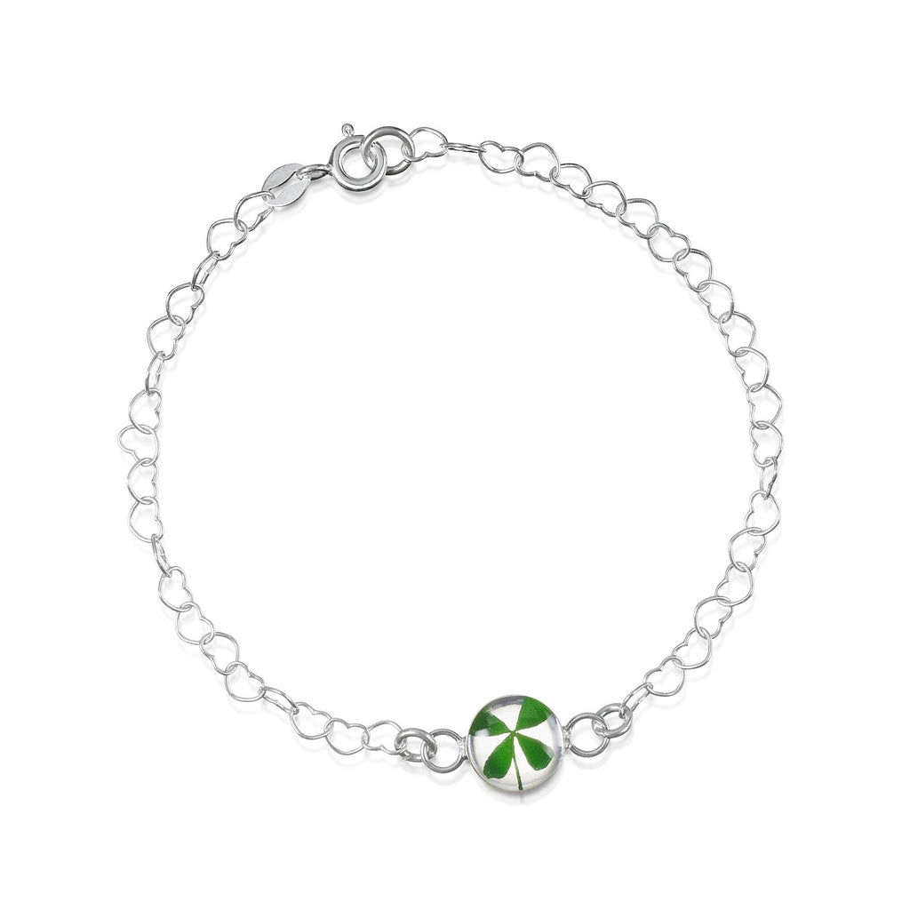 Silver Bracelet - Heart Link chain - Clover - Round