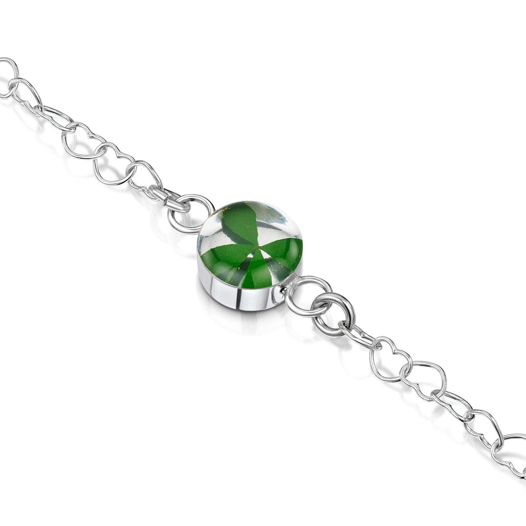 Silver Bracelet - Heart Link chain - Clover - Round