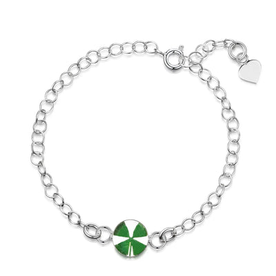 Silver Bracelet - Silver Link chain - Clover - Round