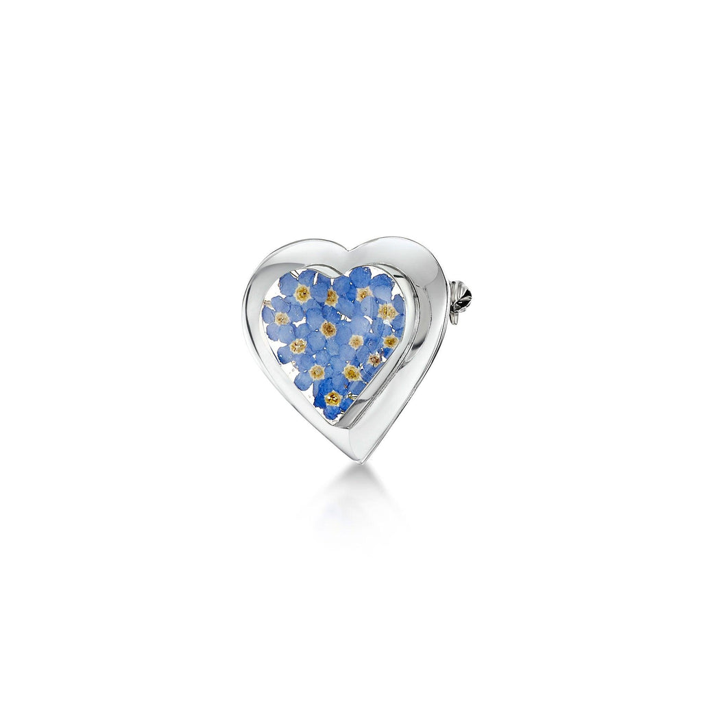 Silver Brooch - Forget-Me-Not - Lg Heart