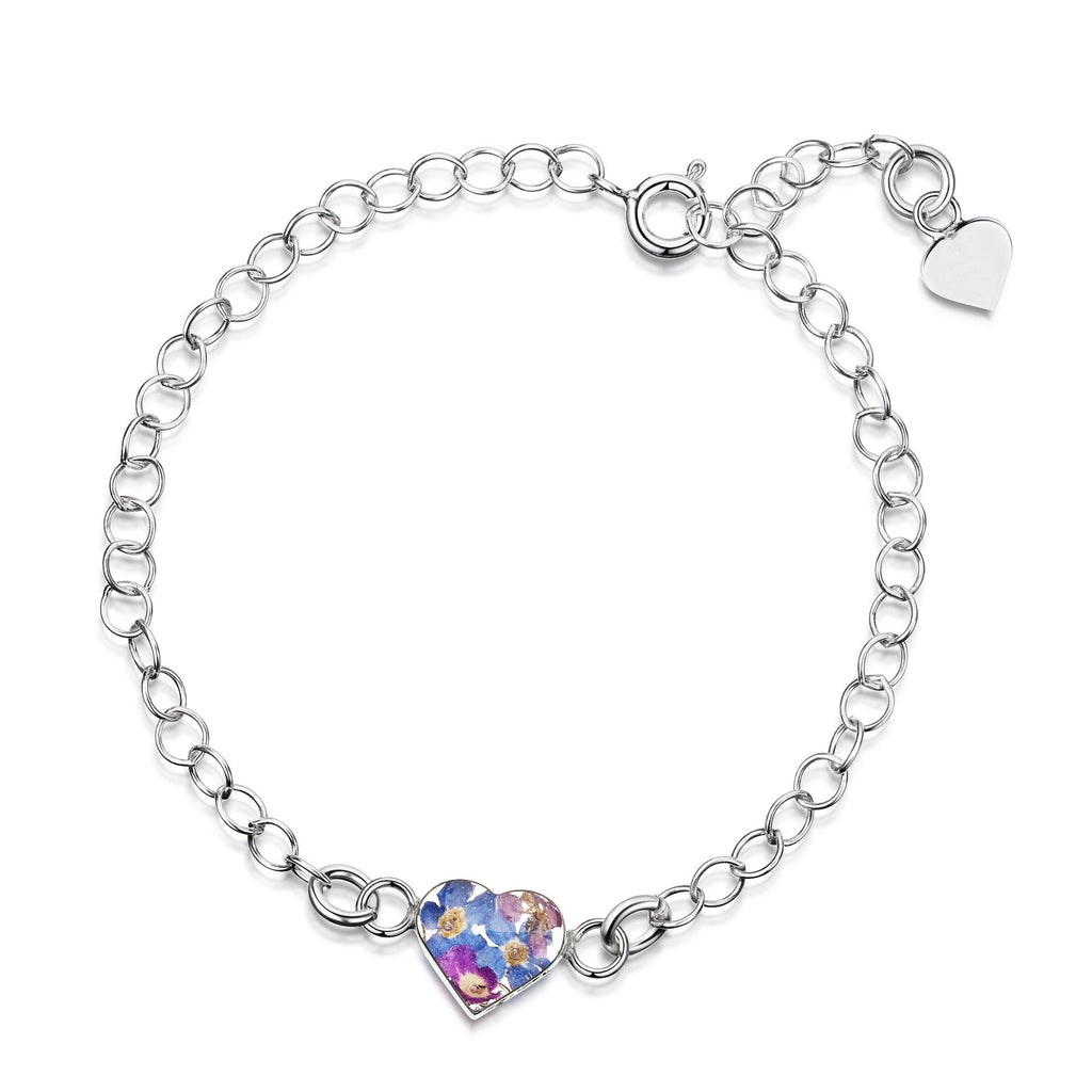 Silver Chain Bracelet - Purple Haze - Heart- Round link chain