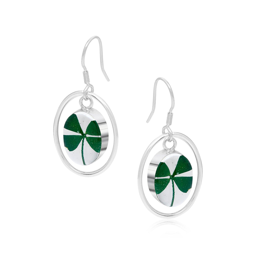 Silver Earrings - Clover - with Silver Oval Surround