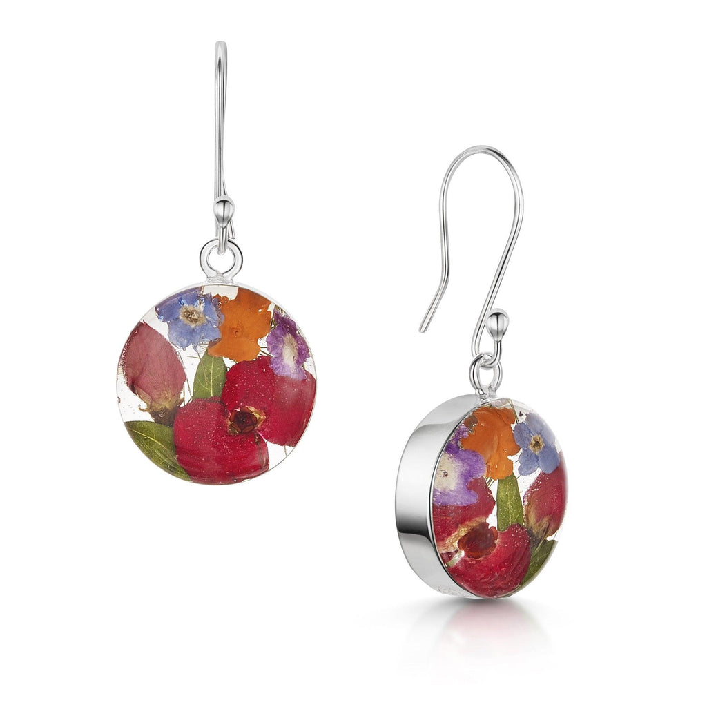 Silver Earrings - Mixed Flowers - Full Moon (round)