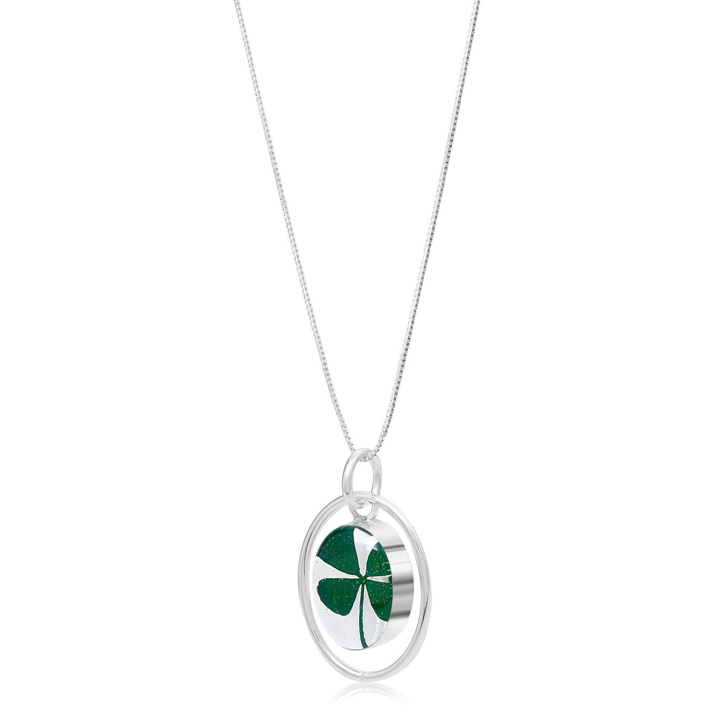 Silver Pendant - Clover - with Silver Oval Surround