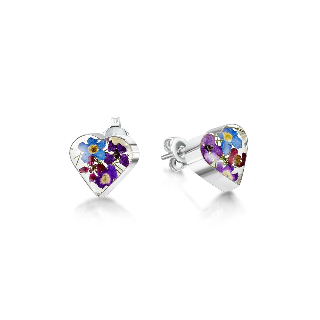 Silver Stud Earrings - Purple Haze - Heart