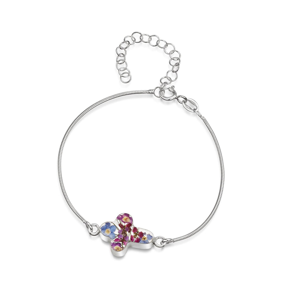 Sterling silver anti tarnish snake bracelet with flower charm - Purple Haze -Cross