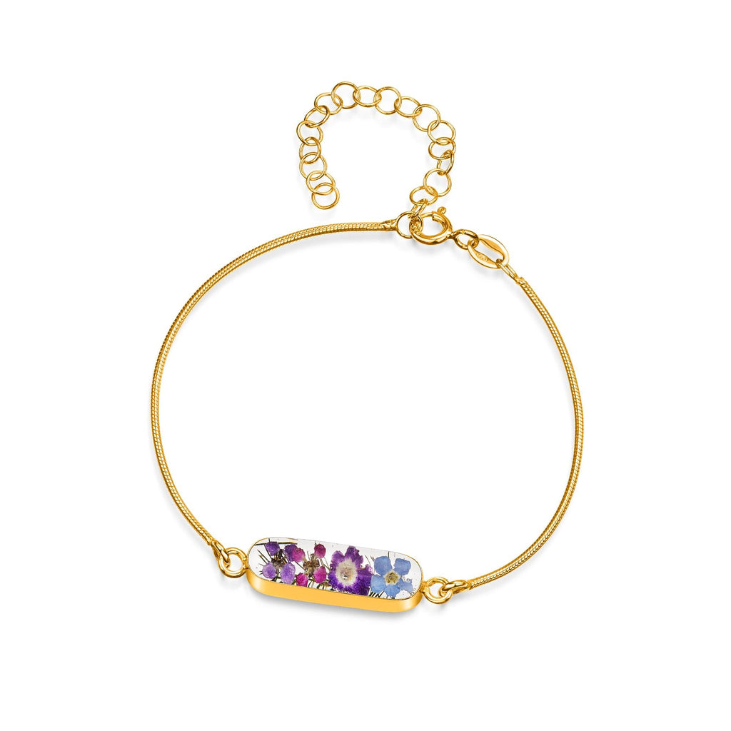 Sterling silver anti tarnish snake bracelet with flower charm - Purple Haze -Oval