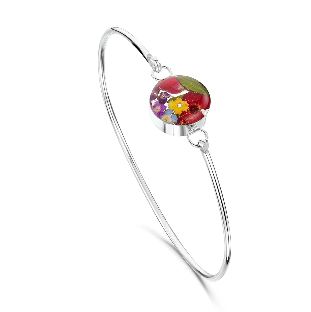 Sterling silver bangle with real flowers by Shrieking Violet® Round shape with real flowers. Perfect gift for Valentine or Mothers day.