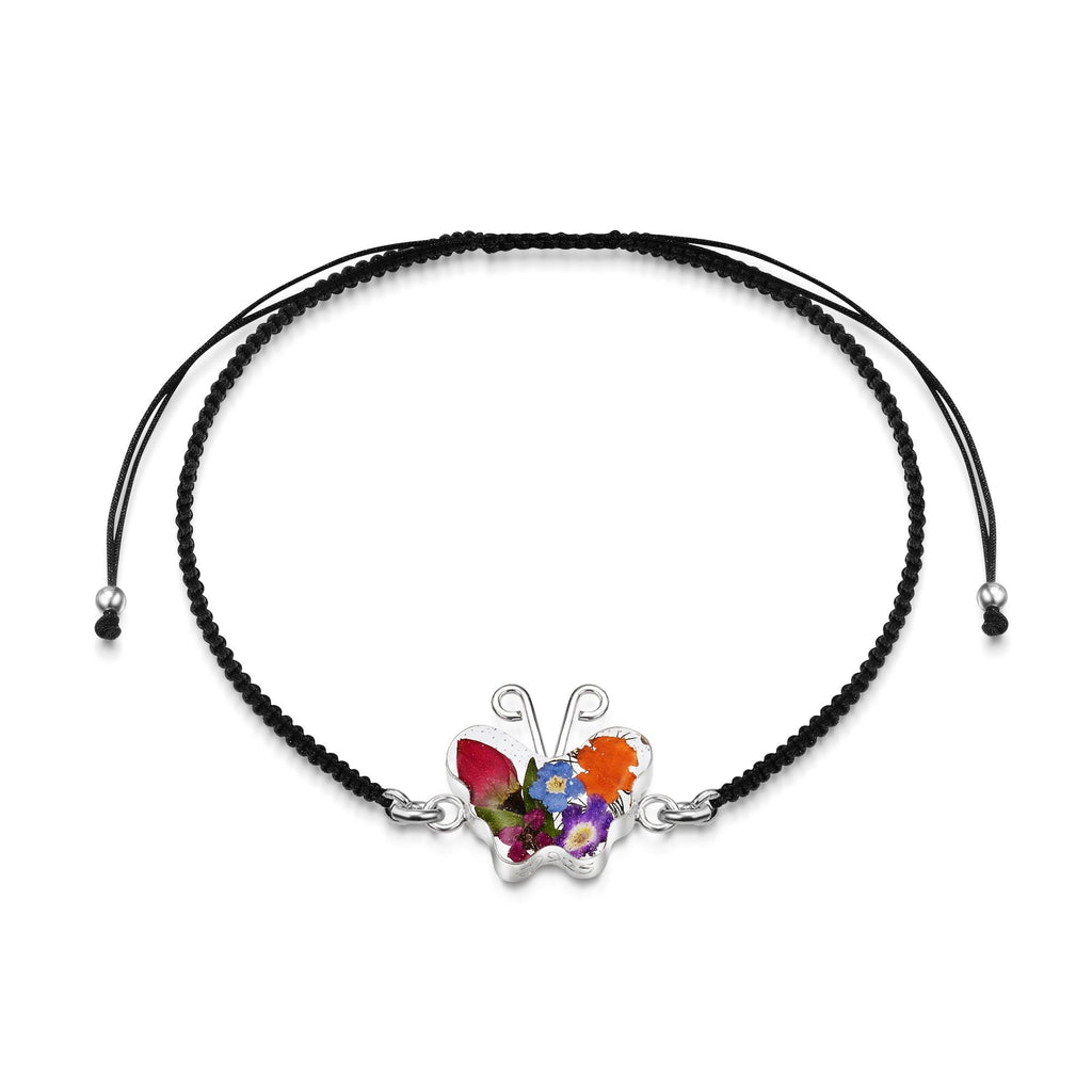 Sterling Silver black woven bracelet with flower charm - Mixed - Butterfly
