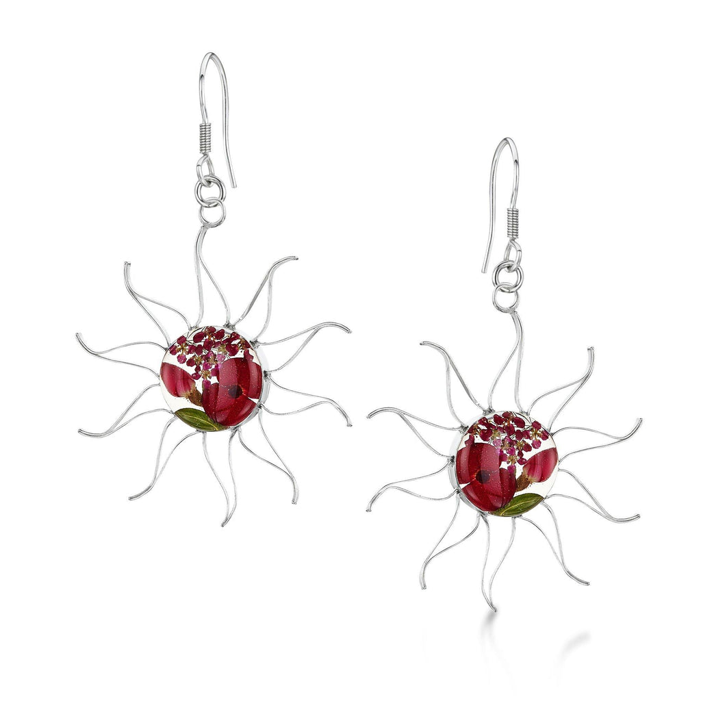 Sterling Silver Bohemia Collection Earrings - Euphorbia Milii & Rose - Sun Design - Shrieking Violet®