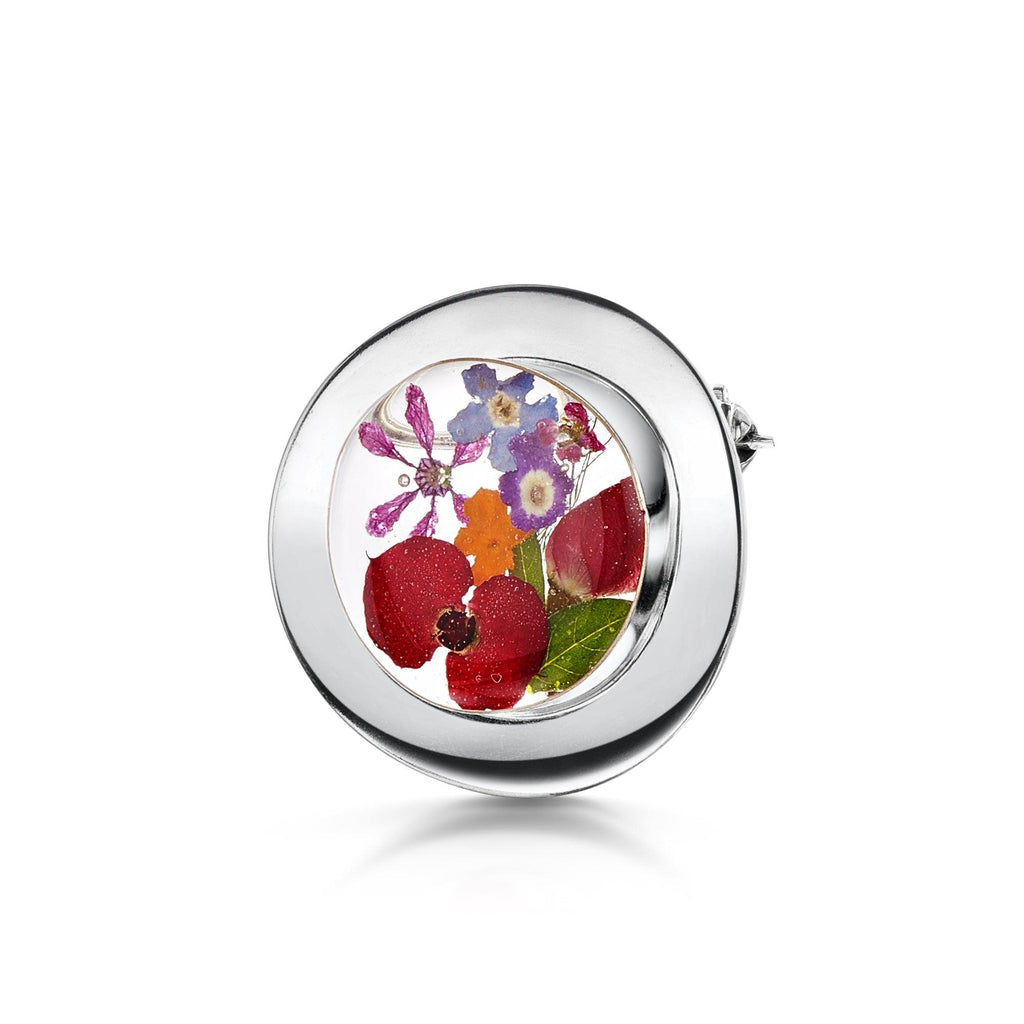 Sterling silver Brooch | Mixed Flowers | Round