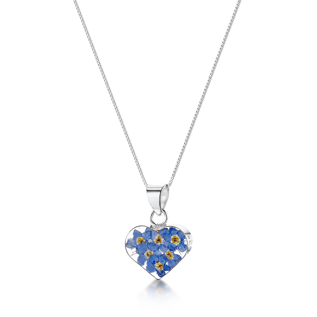 Forget me not heart necklace by Shrieking Violet® Sterling silver pendant with real forget-me-nots. Perfect Mothers day or bridesmaids gift.