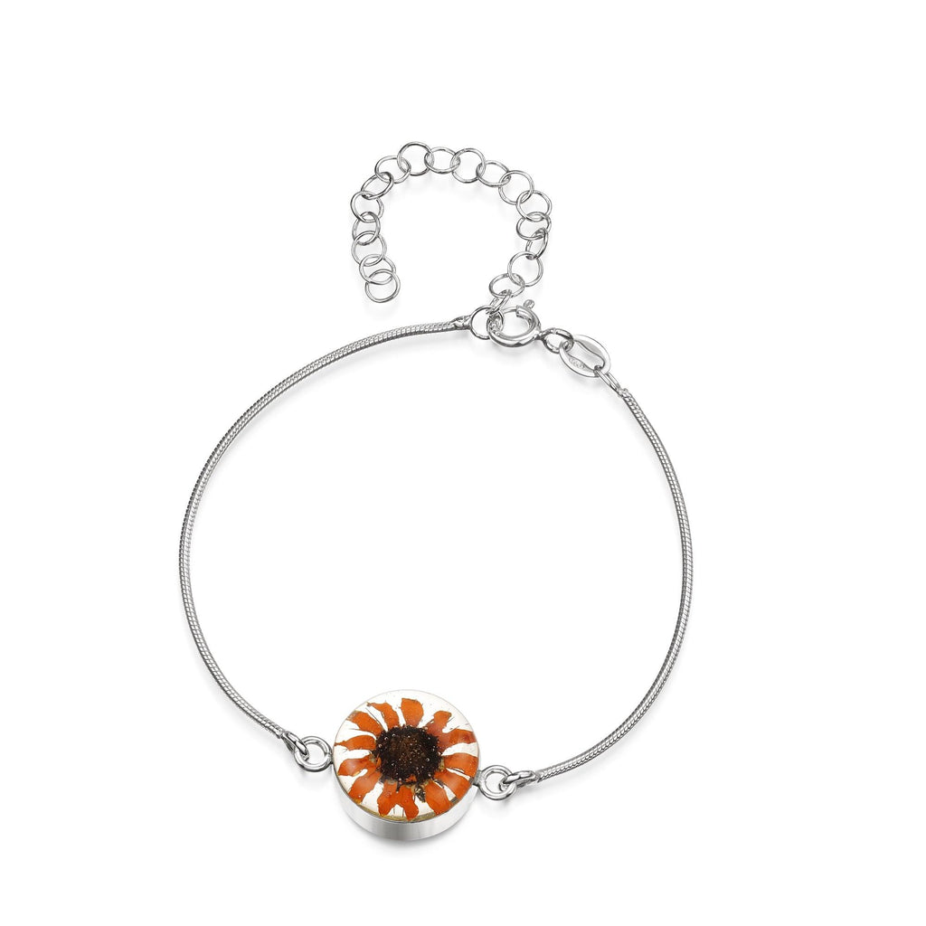 Sunflower bracelet by Shrieking Violet® Sterling silver snake chain bracelet handmade with mini black-eyed susan sunflower - handmade jewellery gift