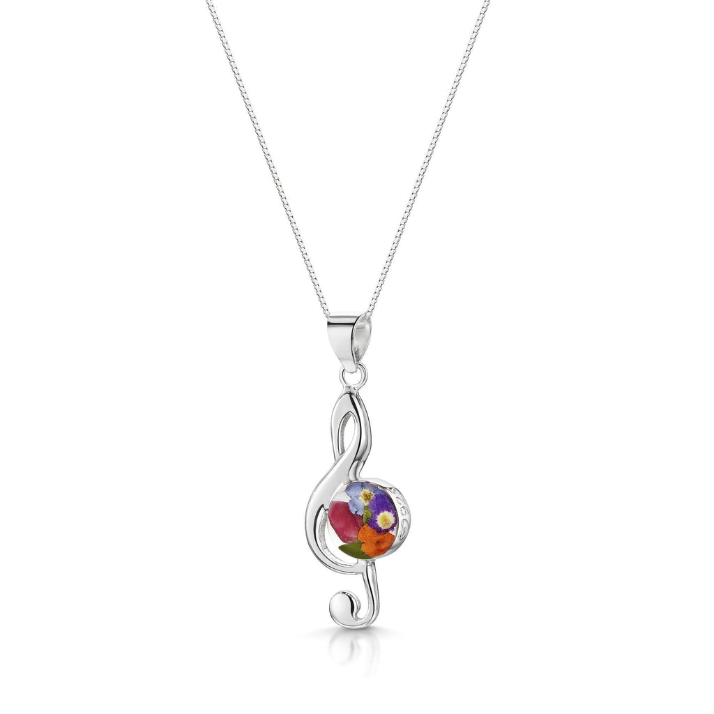 Silver Pendant - Mixed Flowers - Treble Clef (m)