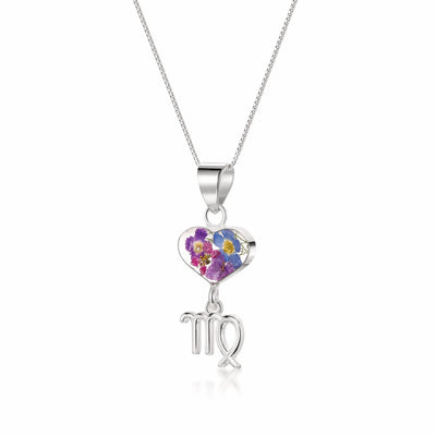 Virgo Necklace - Sterling silver pendant with real flowers & a zodiac charm. More Options...