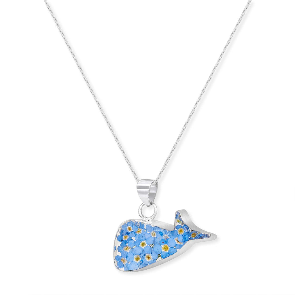 Whale necklace by Shrieking Violet® Sterling silver pendant with real forget-me-nots. Ideal gift for diver or whale lover.